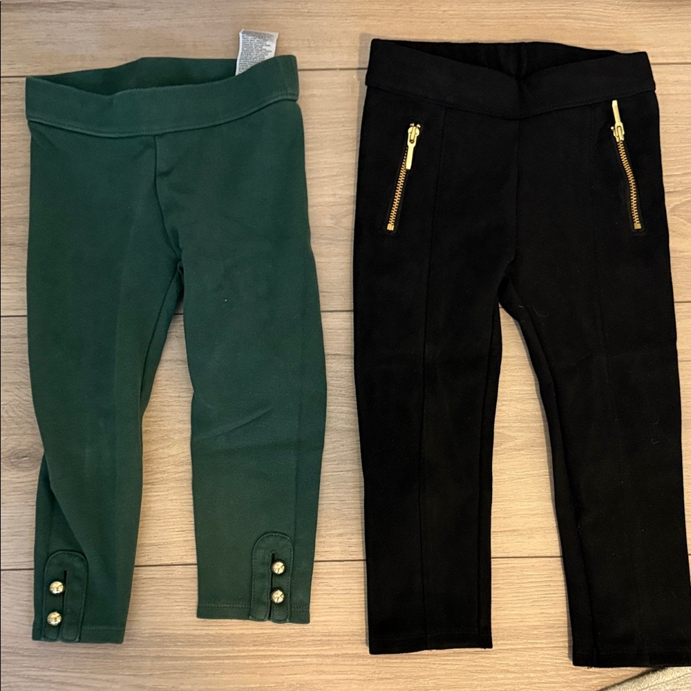 Janie and Jack Black and Green Leggings with Gold Zippers bundle